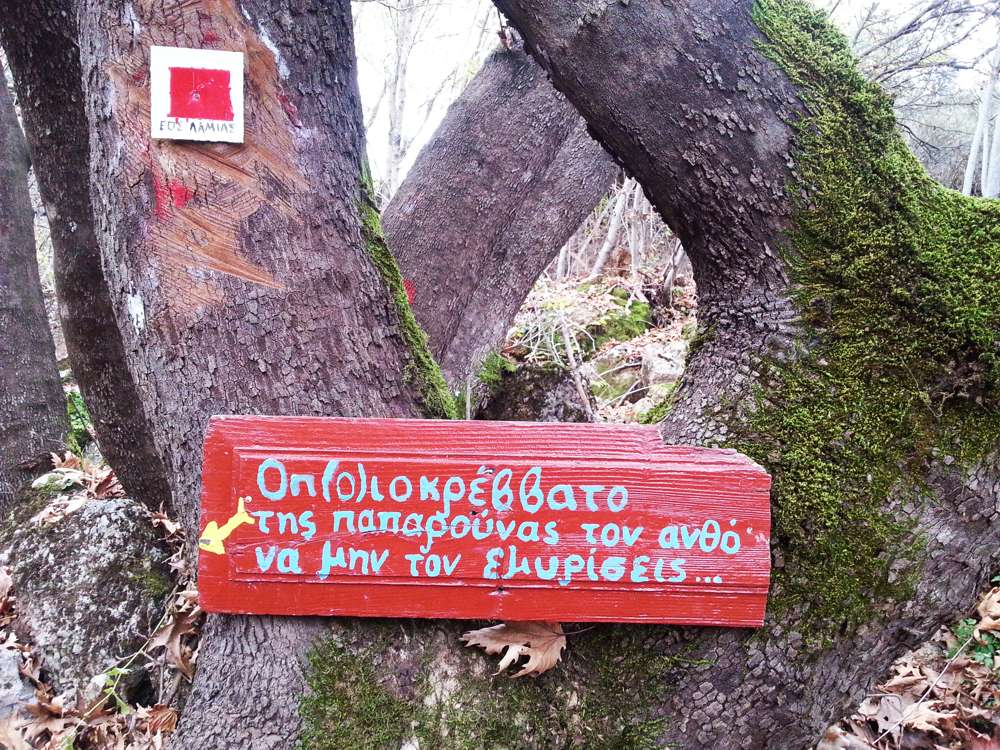 Παύλιανη, σήμανση στο μονοπάτι προς τον υγρότοπο Τζιρού Παύλιανη, Υγρότοπος Τζιρού